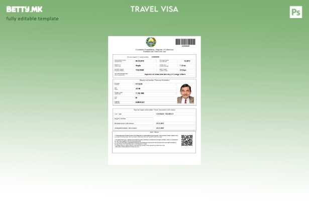 модерен стил Узбекистан е виза во шаблон за Word и Pdf